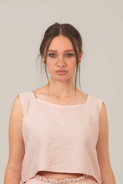 Linen Rectangle Cut Neck Top