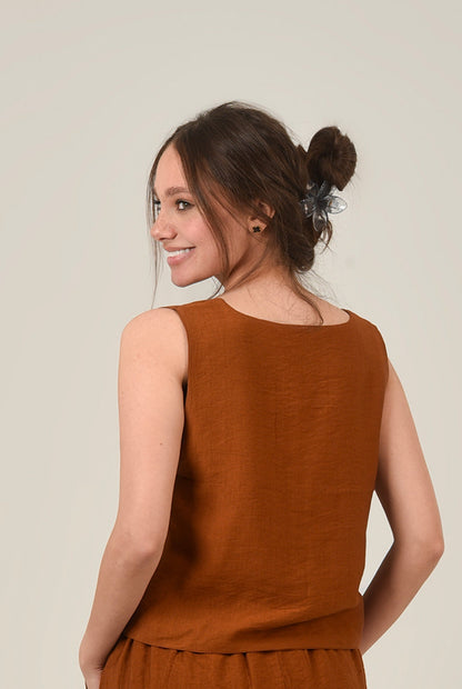 Linen Rectangle Cut Neck Top