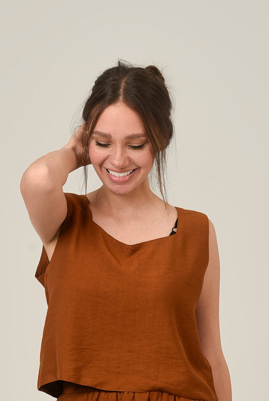 Linen Rectangle Cut Neck Top