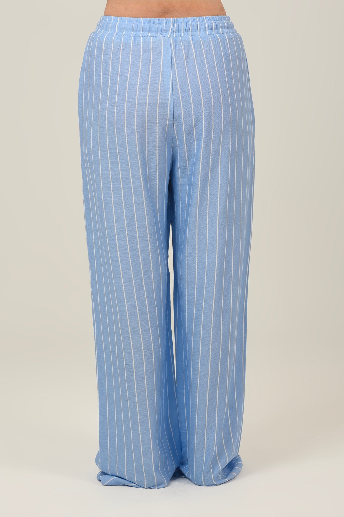Linen Loose Striped High Waist Pants - Sky Blue