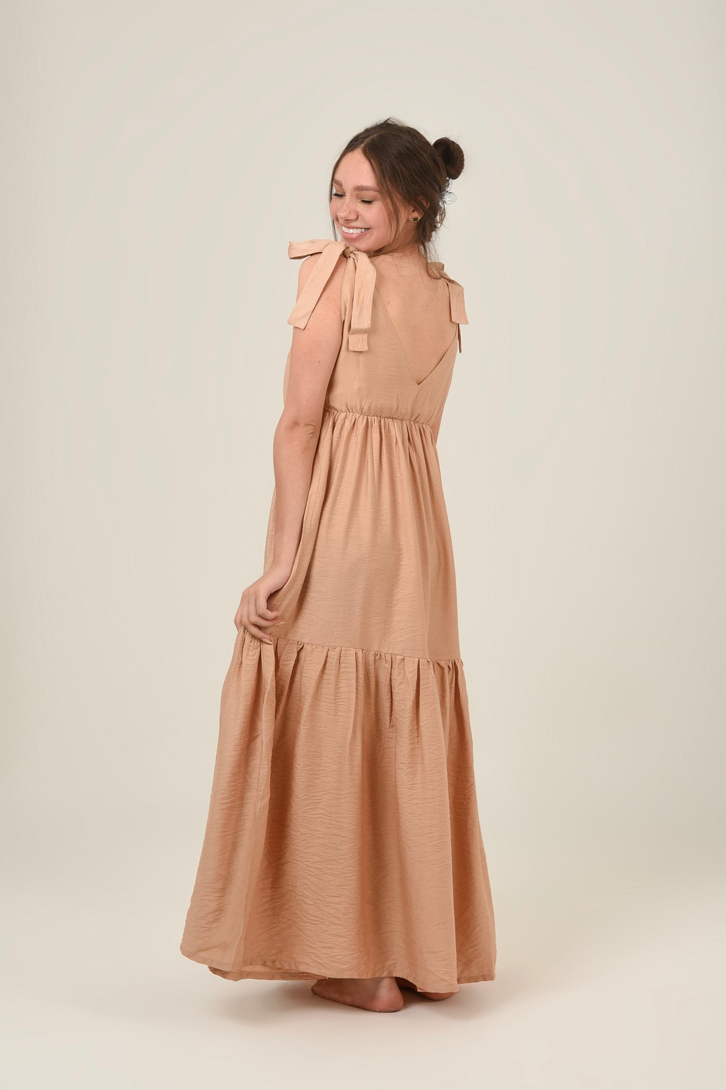 Linen Flare Flowy Tie Shoulders Maxi Dress