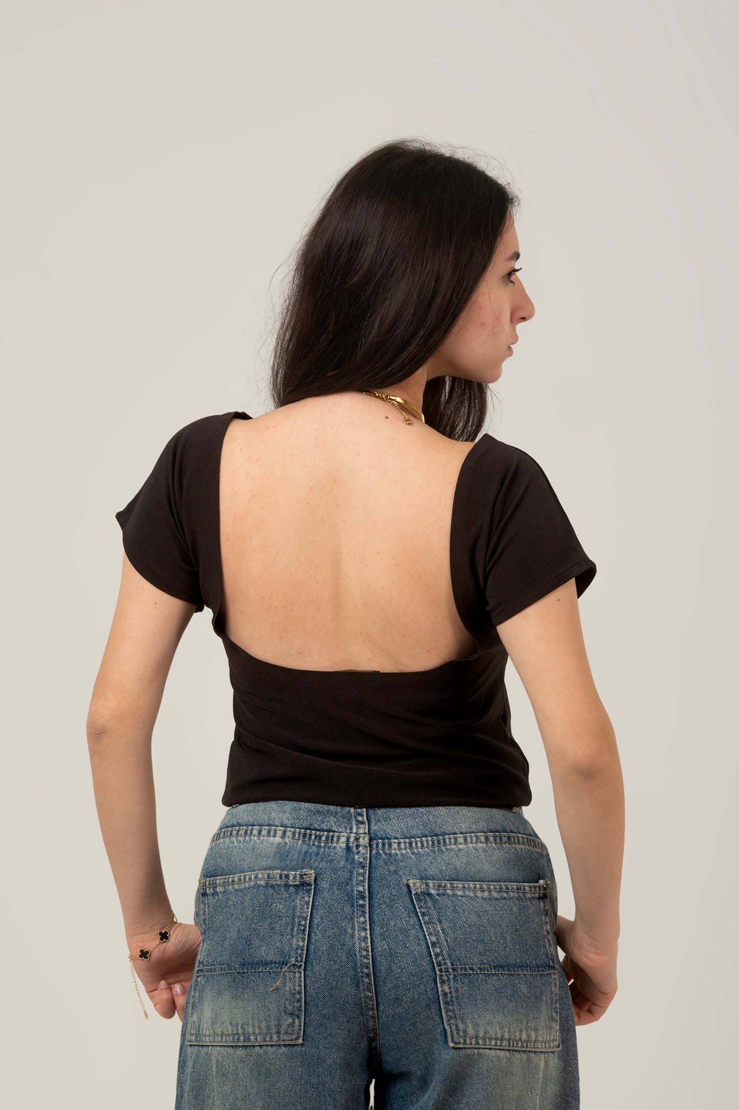 Synthetic Half Sleeve Backless Top