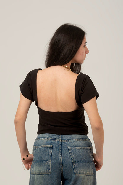 Synthetic Half Sleeve Backless Top