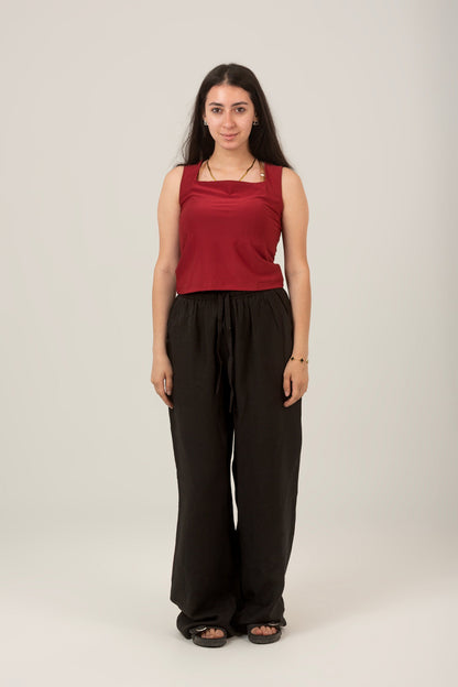 Synthetic Basic Square Sleeveless Top