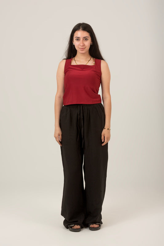Synthetic Basic Square Sleeveless Top
