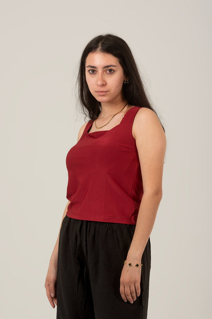 Synthetic Basic Square Sleeveless Top
