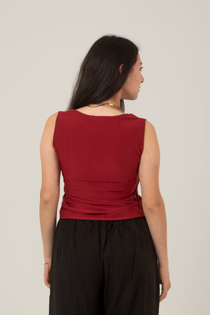 Synthetic Basic Square Sleeveless Top