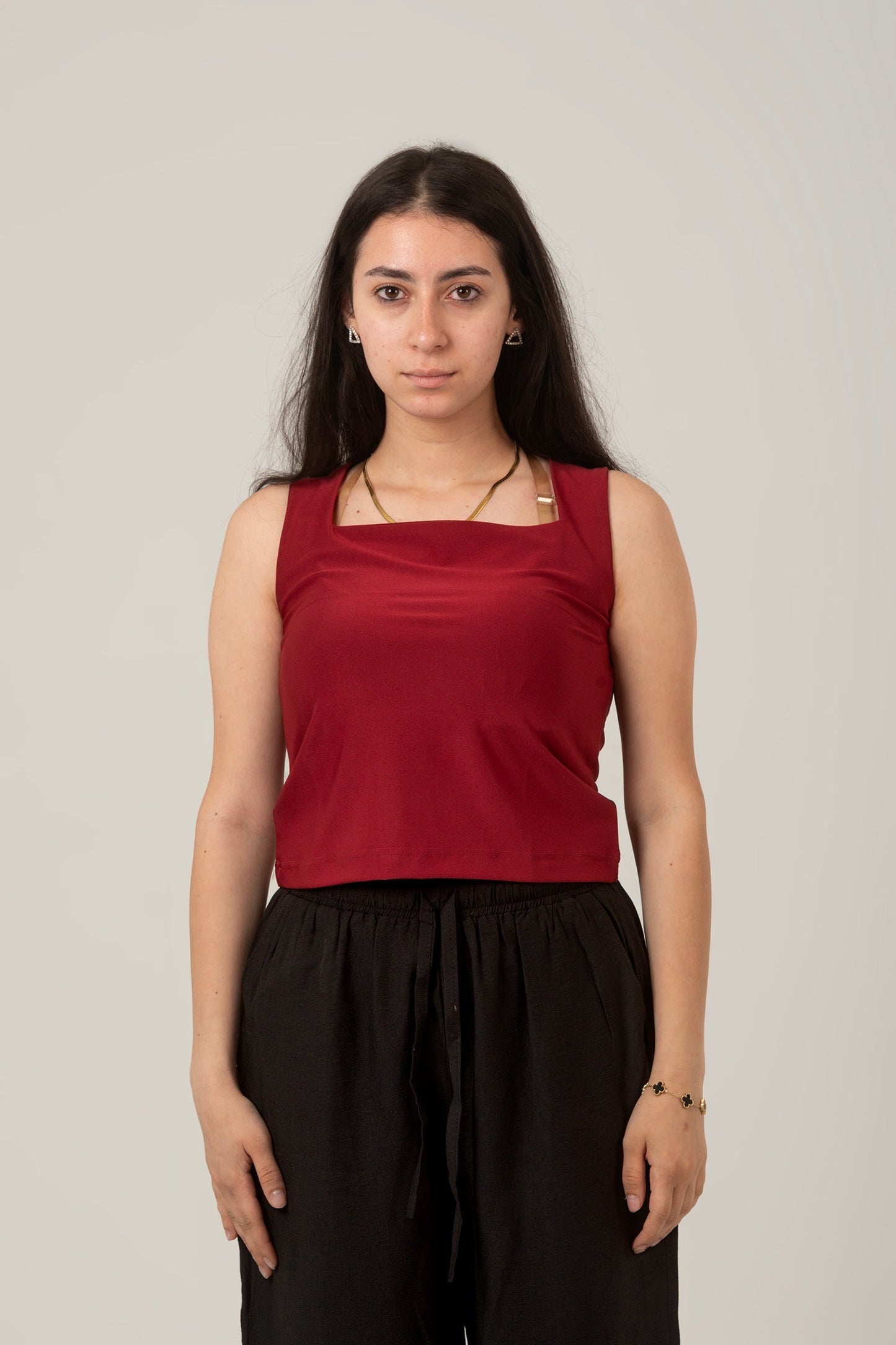 Synthetic Basic Square Sleeveless Top