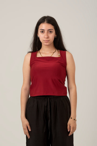 Synthetic Basic Square Sleeveless Top
