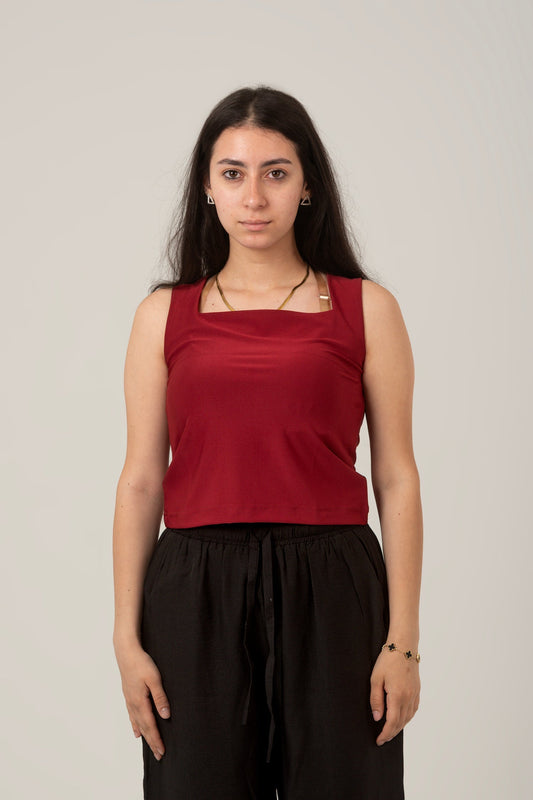 Synthetic Basic Square Sleeveless Top