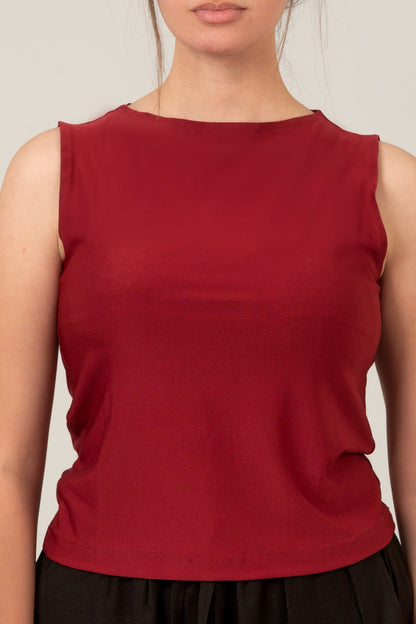 Synthetic Basic Oval Neck Sleeveless Top