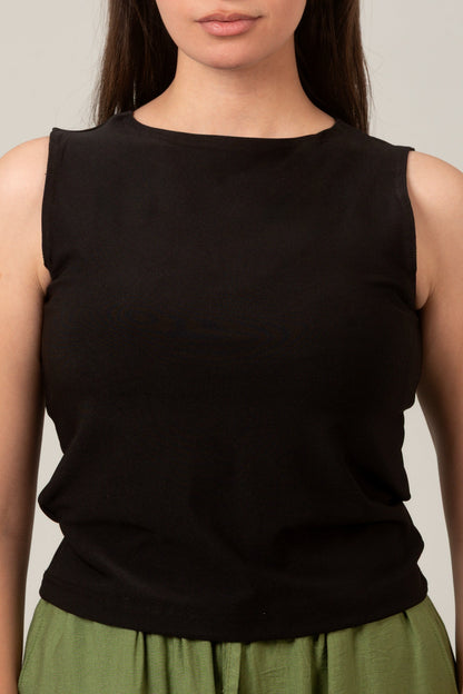 Synthetic Basic Oval Neck Sleeveless Top