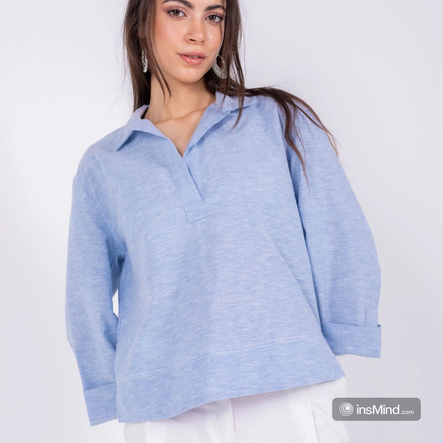 Linen Kimono Sleeve Blouse – Blue