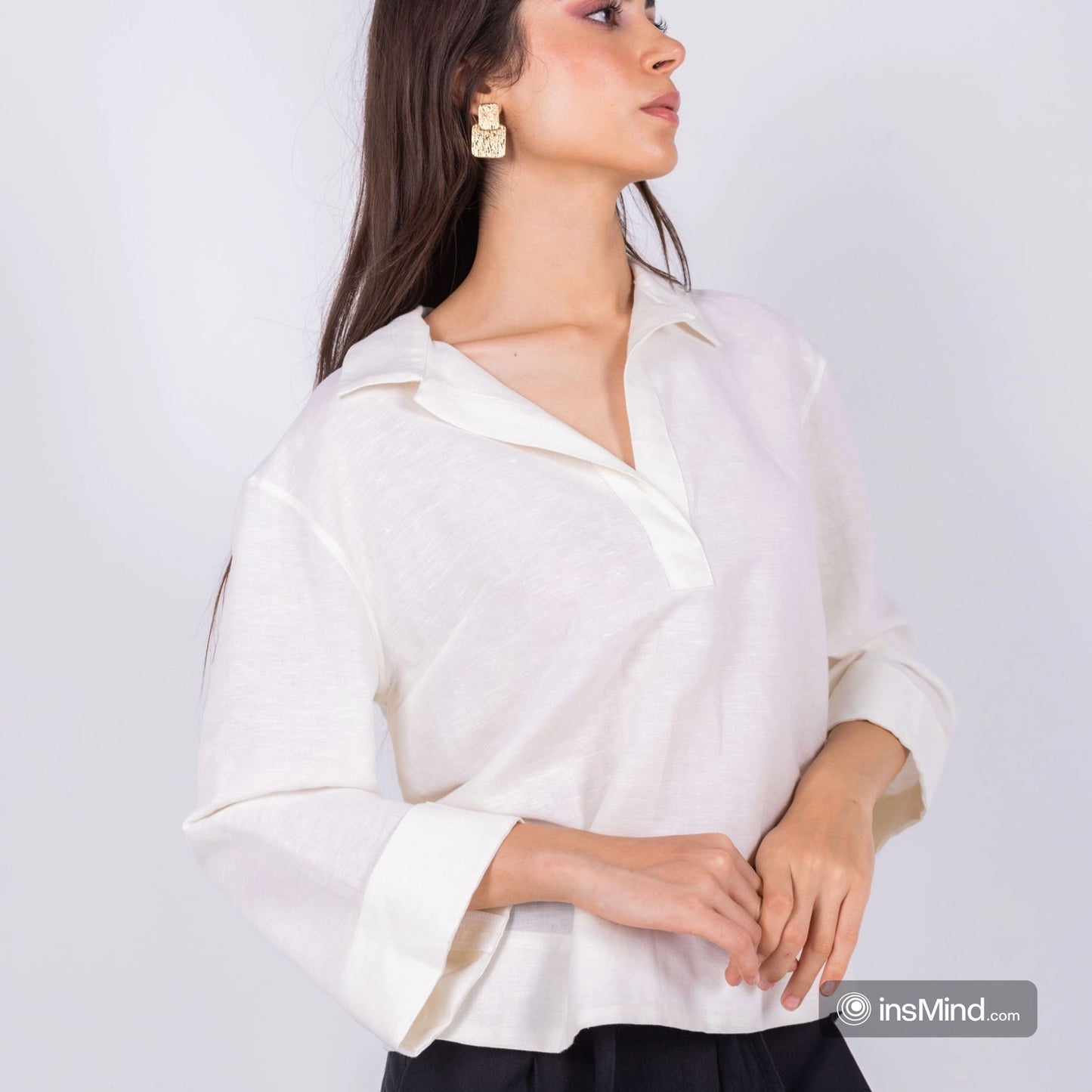 Linen Kimono Sleeve Blouse – White