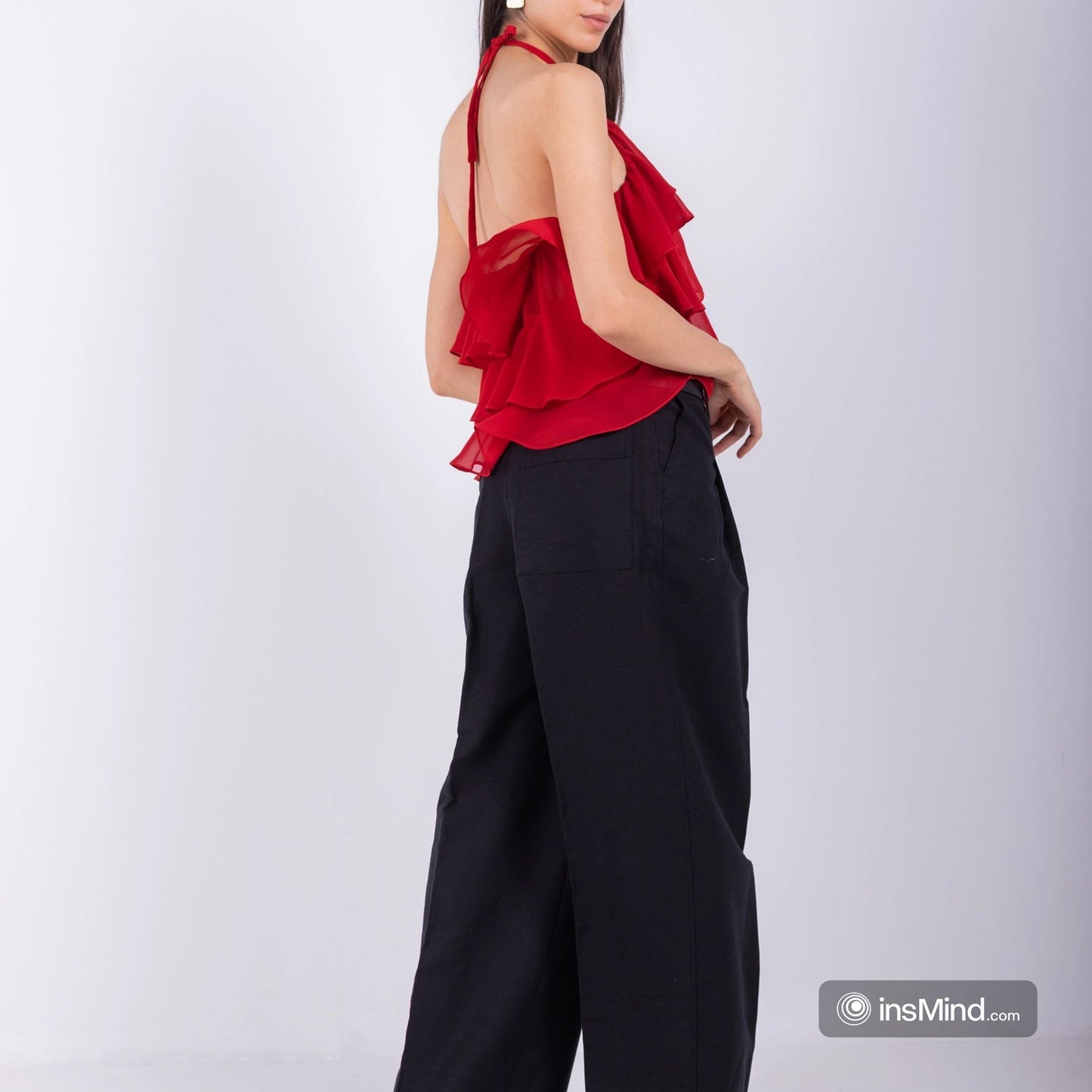 Chiffon Ruffled Halter Top – Red