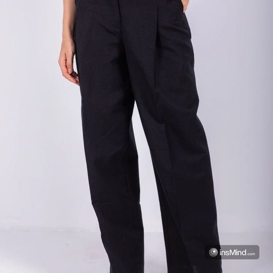 Linen Wide-Leg Trousers – Black