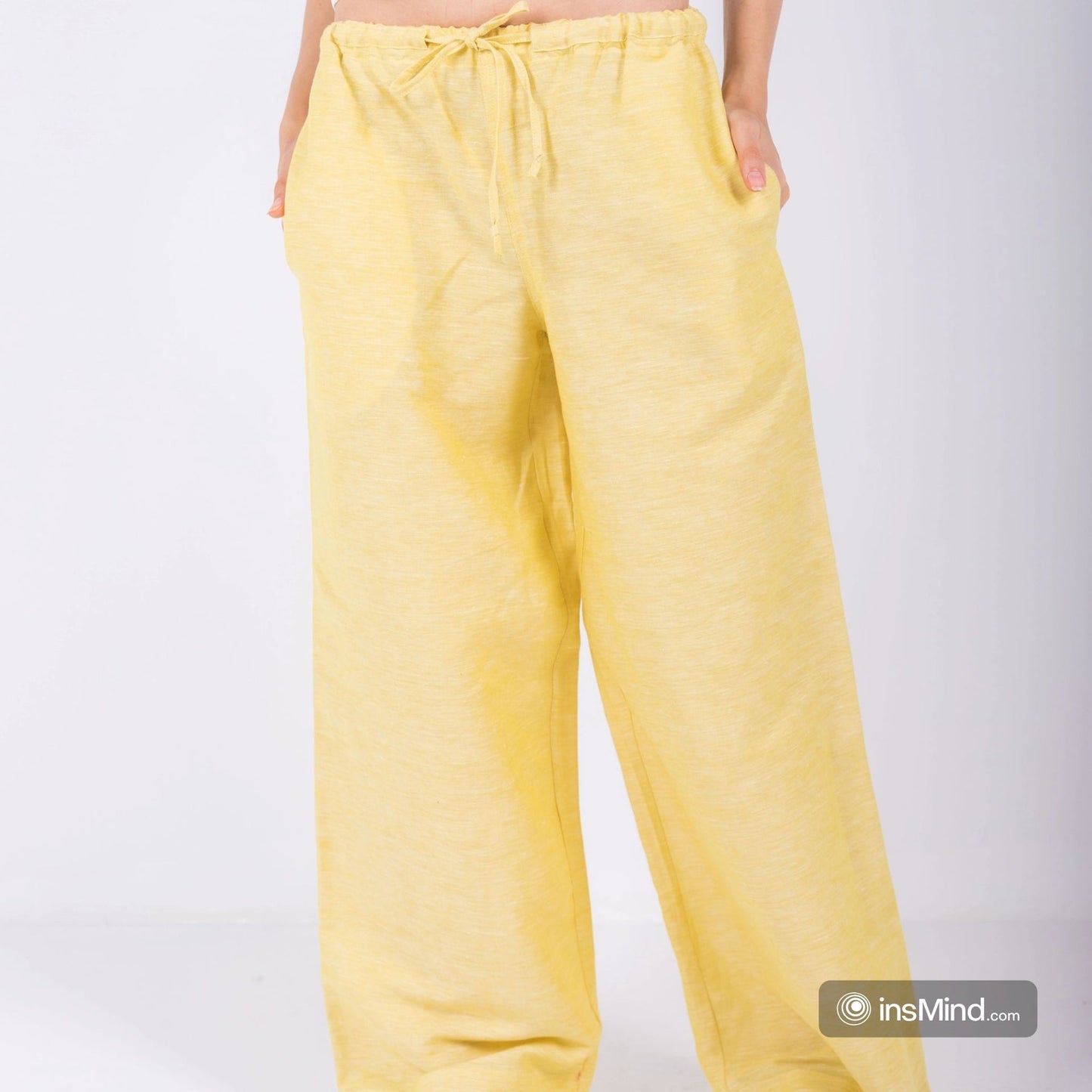 Linen Wide-Leg Trousers - Yellow