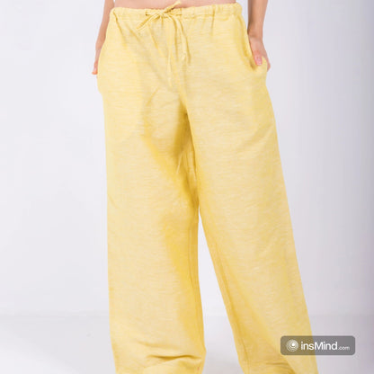 Linen Wide-Leg Trousers - Yellow