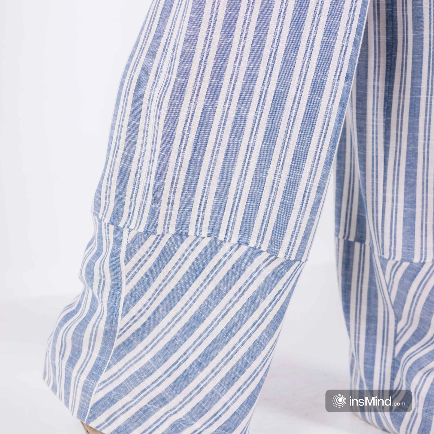 Linen Wide-Leg Striped Trousers - Blue