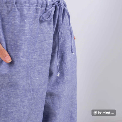 Linen Wide-Leg Trousers - Blue