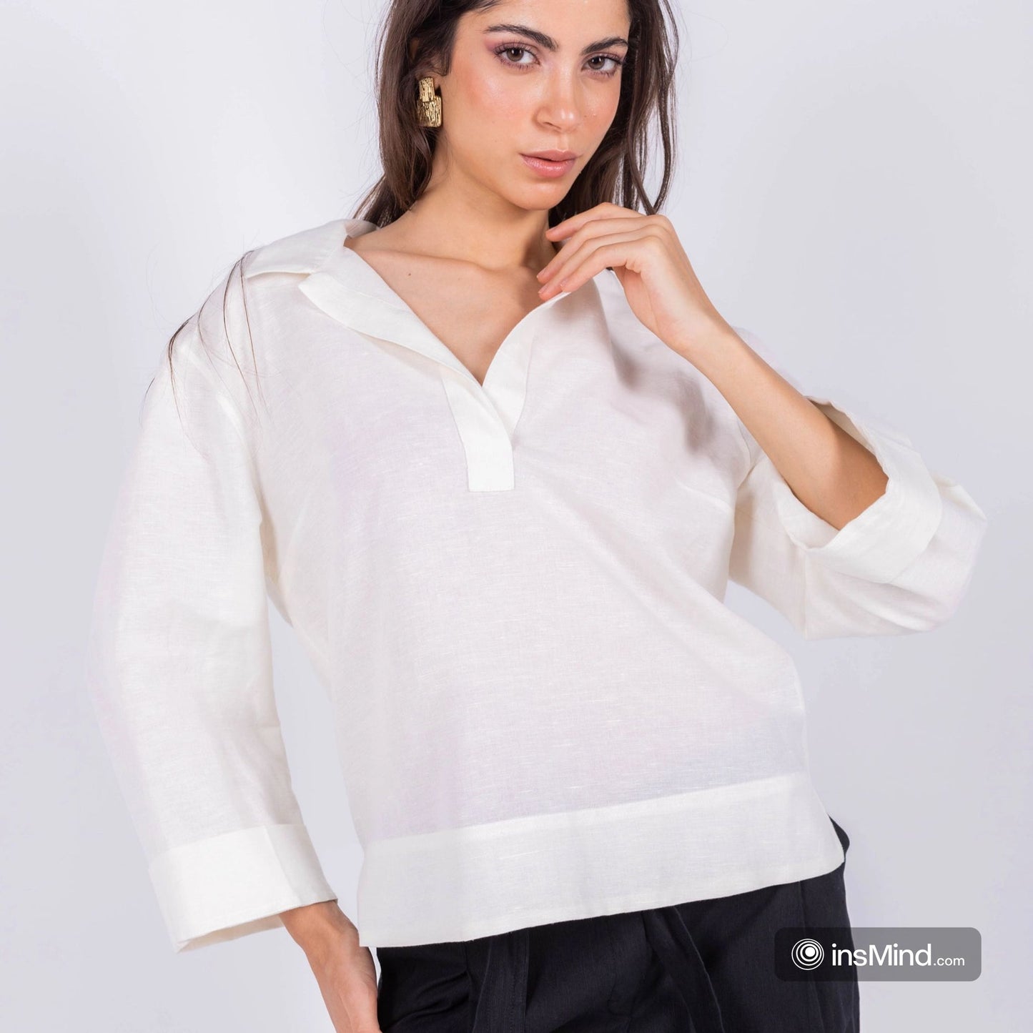 Linen Kimono Sleeve Blouse – White