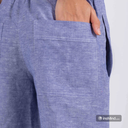 Linen Wide-Leg Trousers - Blue