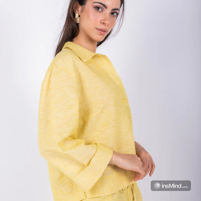 Linen Kimono Sleeve Blouse – Yellow