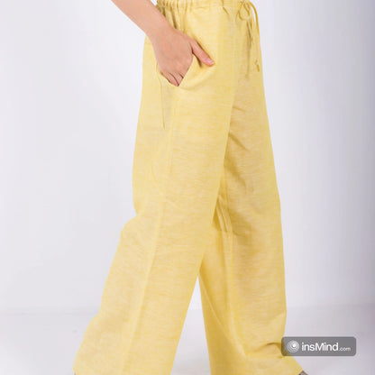 Linen Wide-Leg Trousers - Yellow
