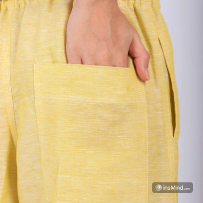 Linen Wide-Leg Trousers - Yellow