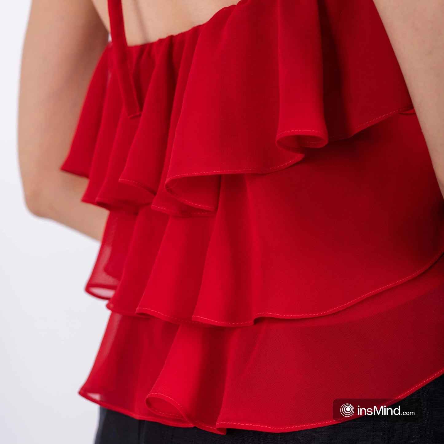 Chiffon Ruffled Halter Top – Red