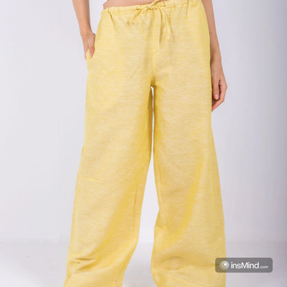 Linen Wide-Leg Trousers - Yellow