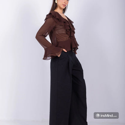 Linen Wide-Leg Trousers – Black