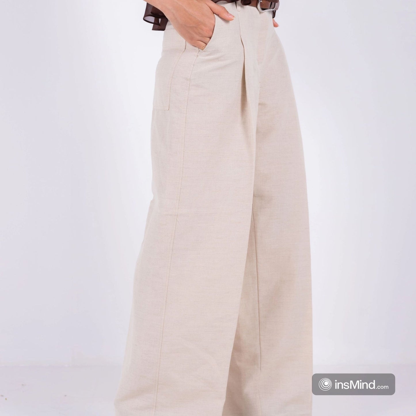 Linen Wide-Leg Trousers - Beige