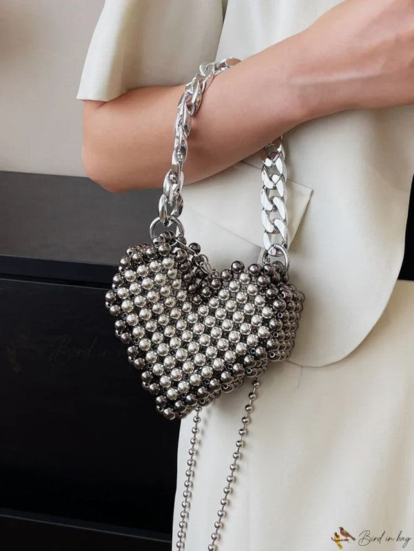 Loly CCB Heart Beaded Bag – Silver