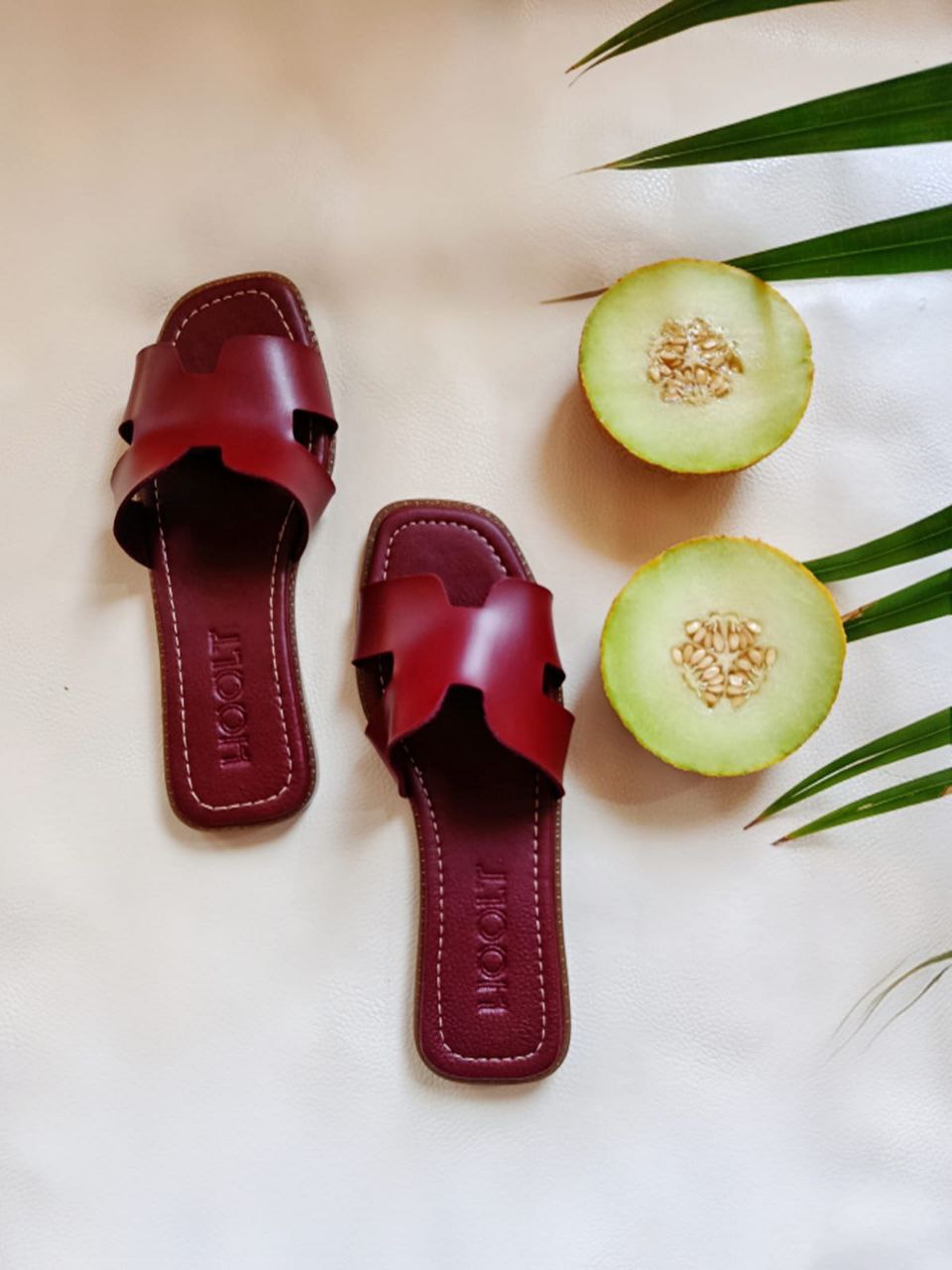 Leather H-Chic Slides Slipper - Burgundy