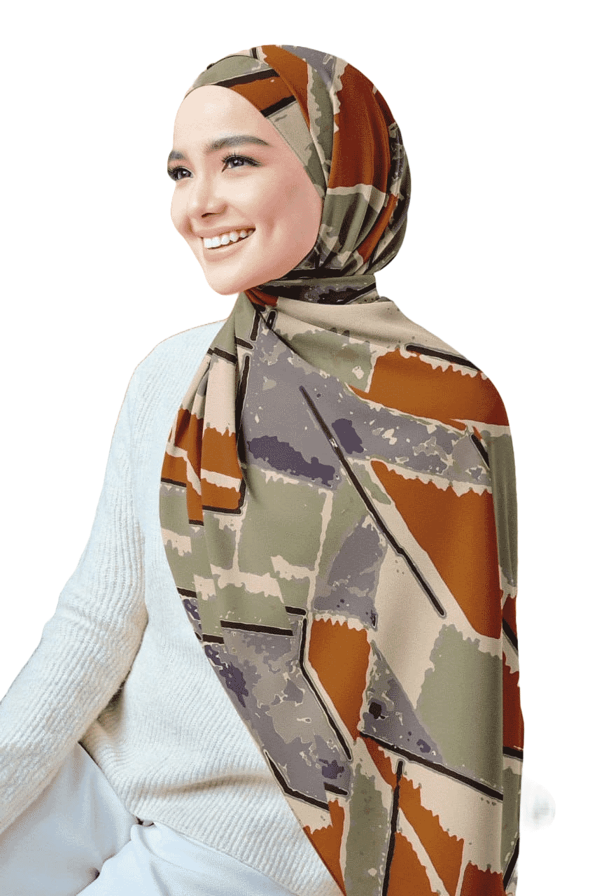 Printed Chiffon Crepe Veil - Multicolor