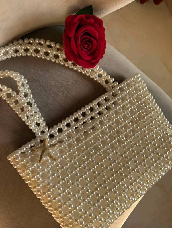 Loly CCB Beaded Pearl Tote Bag – Off White