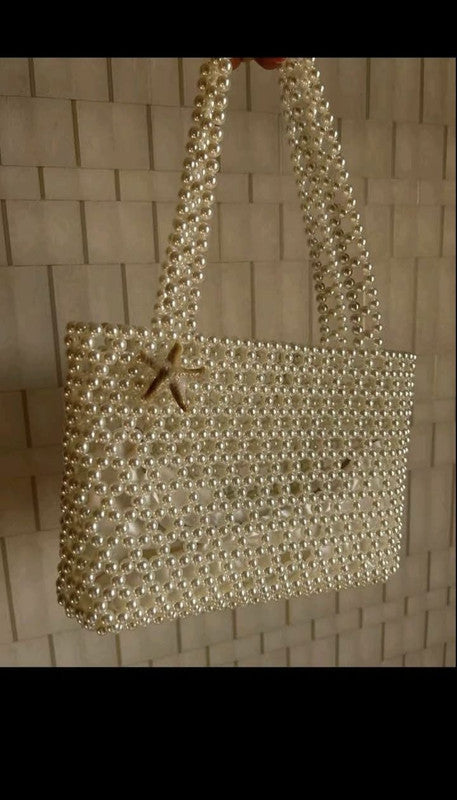Loly CCB Beaded Pearl Tote Bag – Off White
