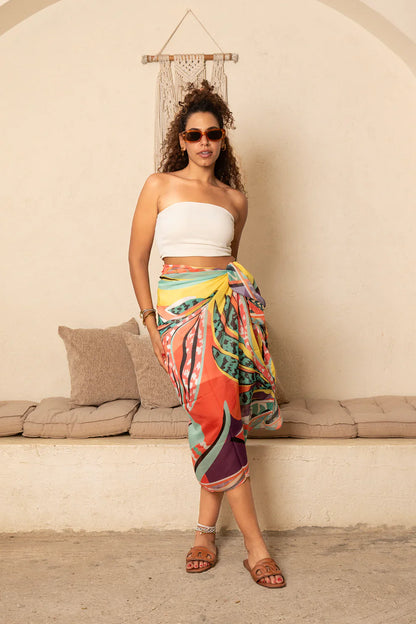 Tropical Print Wrap Coverup - Multicolor