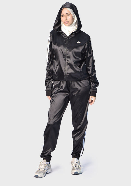 Satin Striped 2-Piece Sports Set – Black