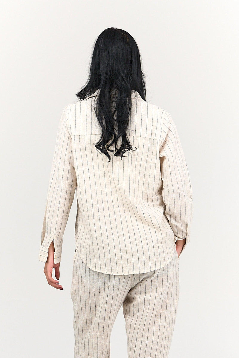Beige Linen Striped Shirt