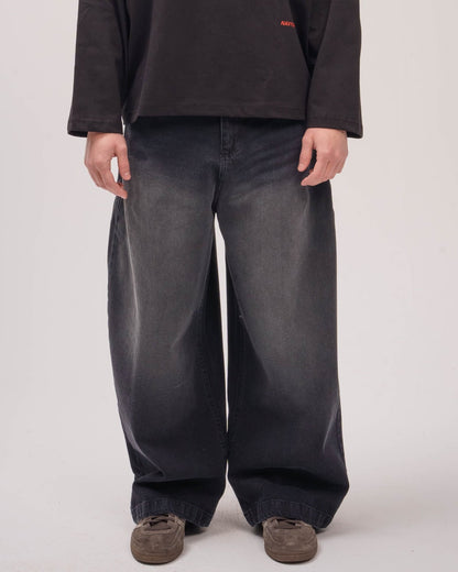 Unisex Washed Black Super Baggy Jeans