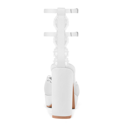 MISTICA WHITE PLATFORM HEELS (Pre-Order)