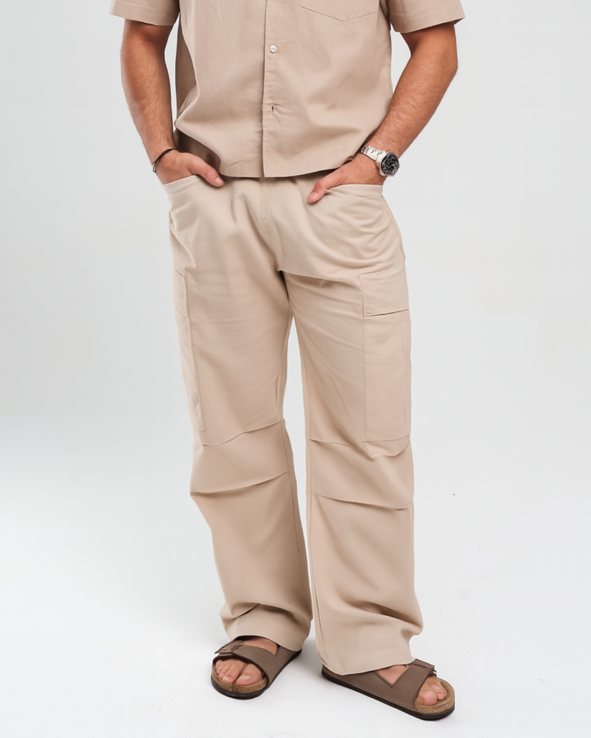 Brown Wide-Leg Linen Trousers