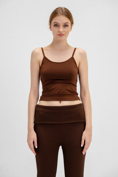 Lycra Microfiber Spaghetti Strap Top - Chocolate