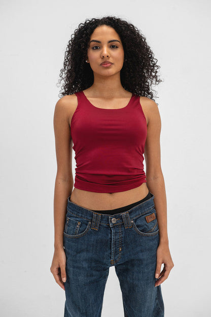 Lycra Wide Neck Tank Top - Burgundy