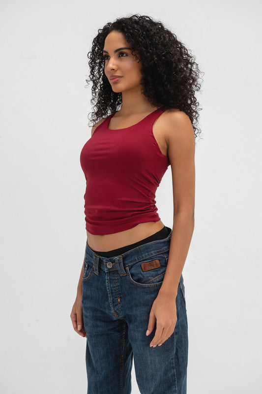 Lycra Wide Neck Tank Top - Burgundy