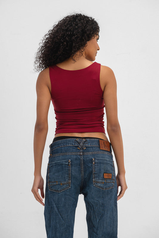 Lycra Wide Neck Tank Top - Burgundy