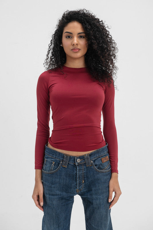 Lycra Round Neck Long Sleeve - Burgundy