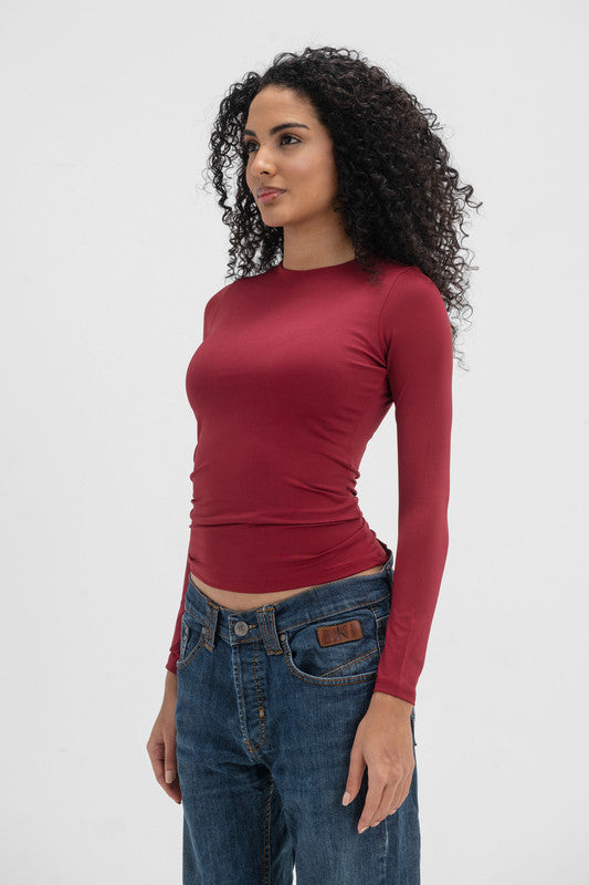 Lycra Round Neck Long Sleeve - Burgundy